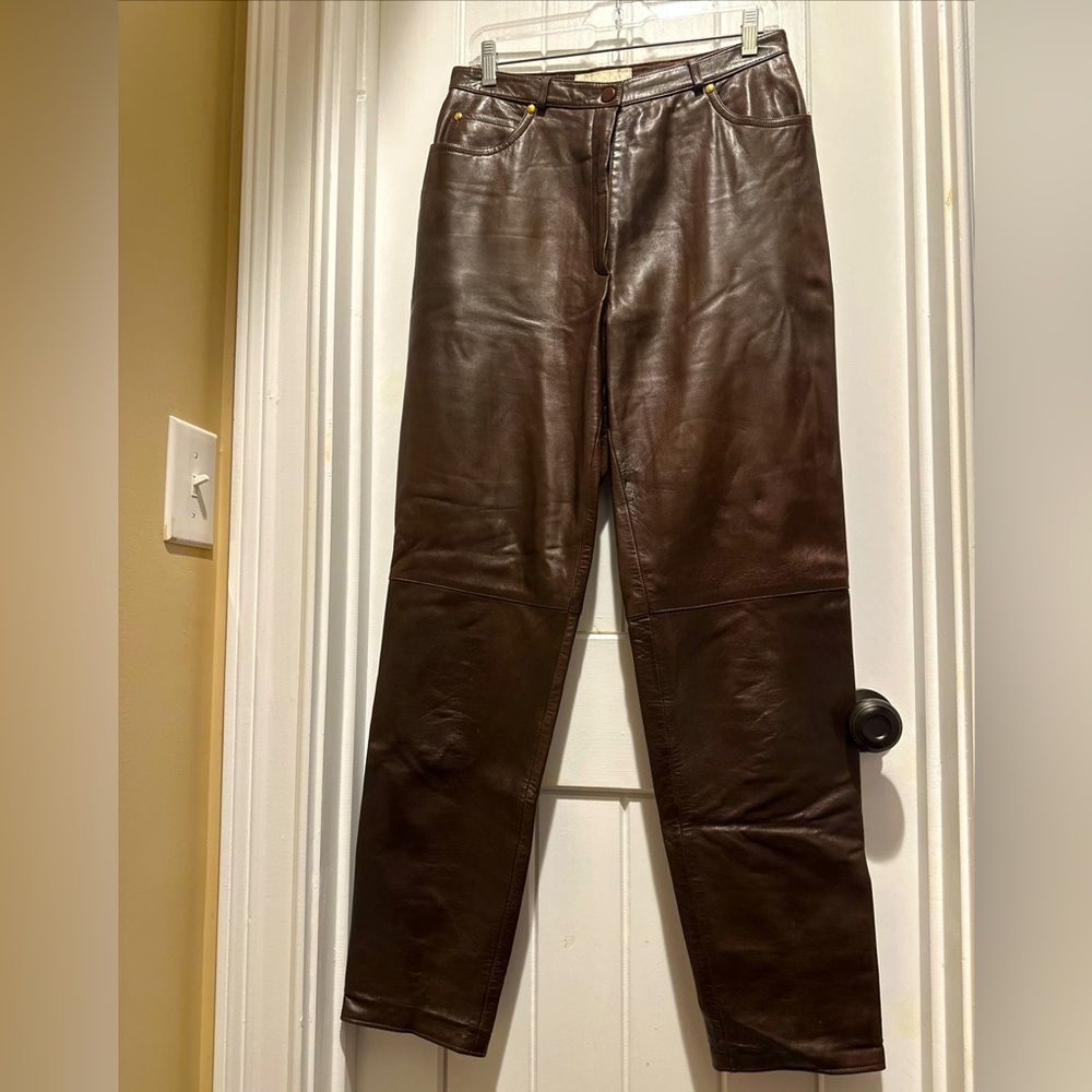 COPY - Escada Brown Lambskin Leather Pants Size 10 EU Size 42 Super Soft $998